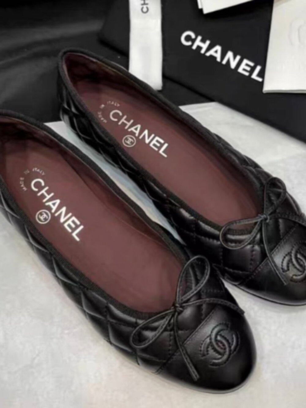 Chanel Black Quilted Leather CC Logo Ballerina Flats, Size EU 38 (US 7.5)